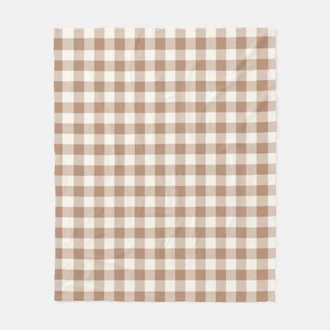 Boho-Gingham-Muster Karo kariert Beige Braun Fleecedecke (Vorderseite)