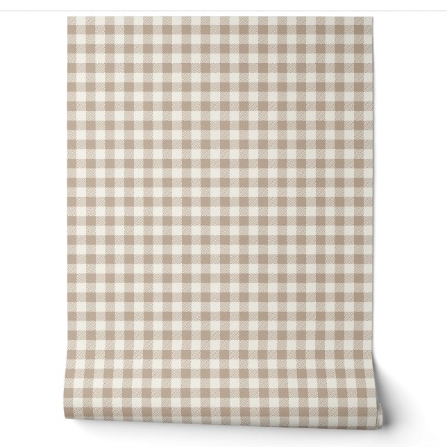 Boho-Gingham-Muster Karo kariert neutral Tapete (Abrollen)