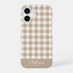 Boho-Gingham-Muster Karo neutral Name iPhone 16 Hülle