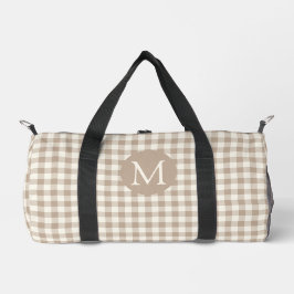 Boho Gingham Pattern Plaid Check Neutral Monogram Duffle Bag