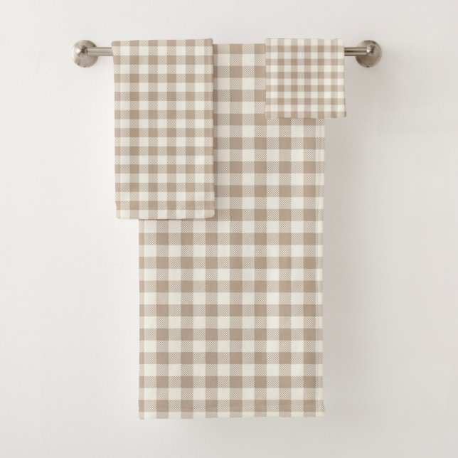 Boho Gingham Pattern Plaid Checkered Neutral Badhandtuch Set (Insitu)