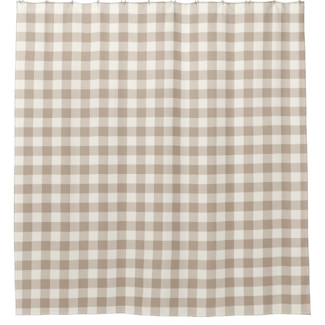Boho Gingham Pattern Plaid Checkered Neutral Duschvorhang (Vorderseite)