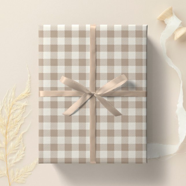 Boho Gingham Pattern Plaid Checkered Neutral Geschenkpapier (Von Creator hochgeladen)
