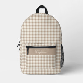 Boho Gingham Pattern Plaid Checkered Neutral Name Bedruckter Rucksack
