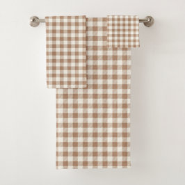 Boho Gingham Pattern Plaid Checkered Tan Brown Badhandtuch Set