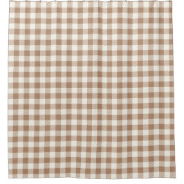 Boho Gingham Pattern Plaid Checkered Tan Brown Duschvorhang