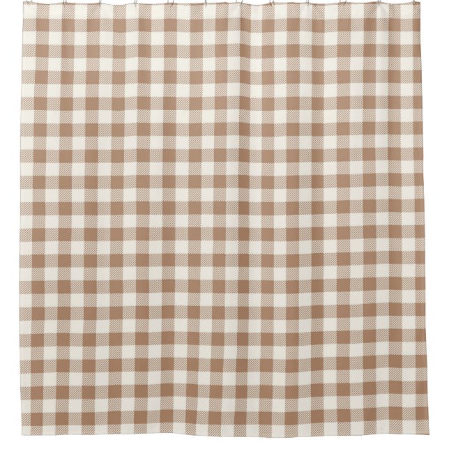 Boho Gingham Pattern Plaid Checkered Tan Brown Duschvorhang (Vorderseite)