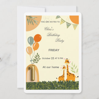 Boho-Giraffe-Einladung zum ersten Geburtstag Einladung