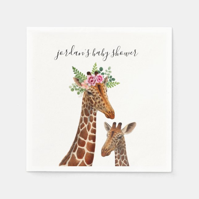Boho Giraffe Mama + Babydusche Napkins Serviette (Vorderseite)