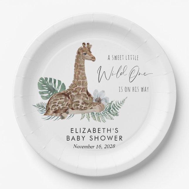 Boho Giraffe Watercolor Babydusche Pappteller (Vorderseite)