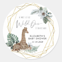 Boho Giraffe Watercolor Babydusche Runder Aufkleber