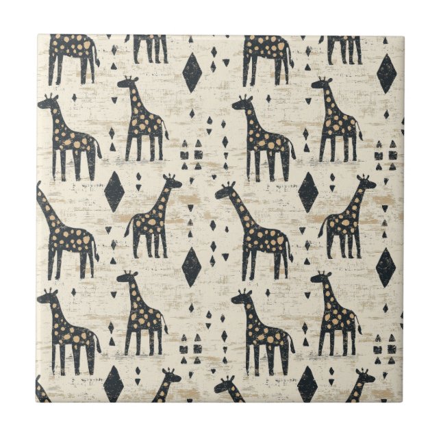 Boho-Giraffen-Stammesmuster Fliese (Vorderseite)