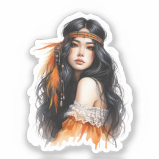 Boho Girl AI Kunst Boheme Mode Aufkleber