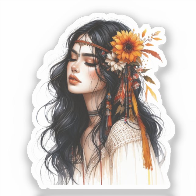Boho Girl AI Kunst Boheme Mode Aufkleber (Vorderseite)