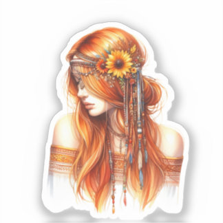 Boho Girl AI Kunst Boheme Mode Aufkleber