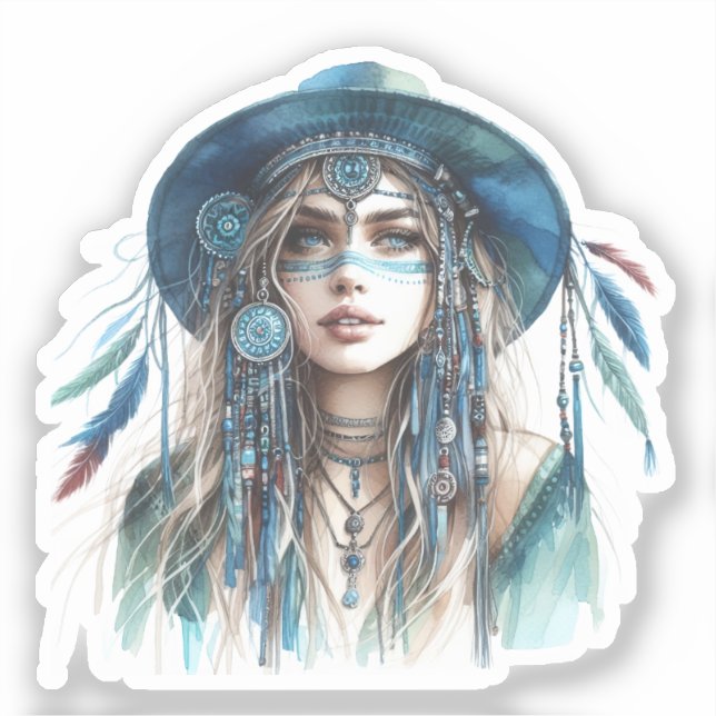 Boho Girl AI Kunst Boheme Mode Aufkleber (Vorderseite)