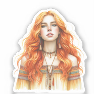 Boho Girl AI Kunst Boheme Mode Aufkleber