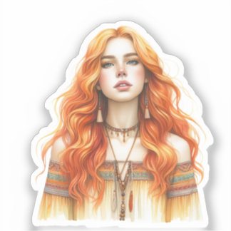 Boho Girl AI Kunst Boheme Mode Aufkleber