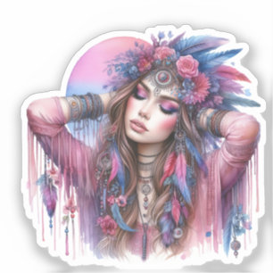 Boho Girl AI Kunst Boheme Mode Aufkleber