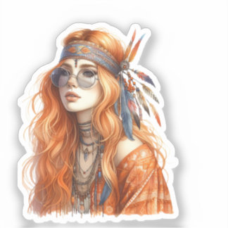 Boho Girl AI Kunst Boheme Mode Aufkleber