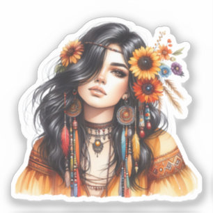 Boho Girl AI Kunst Boheme Mode Aufkleber