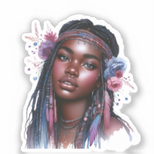 Boho Girl AI Kunst Boheme Mode Aufkleber
