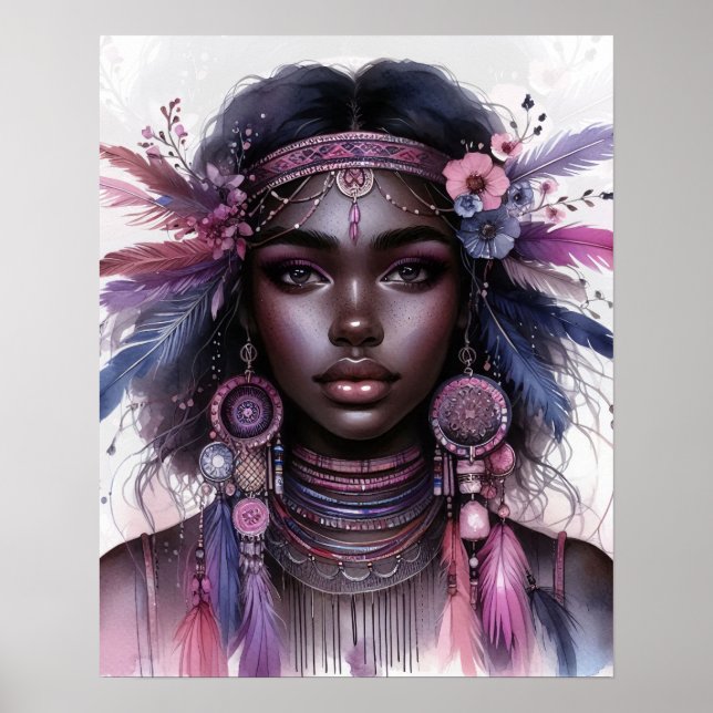 Boho Girl AI Kunst Boheme Mode Poster (Vorne)
