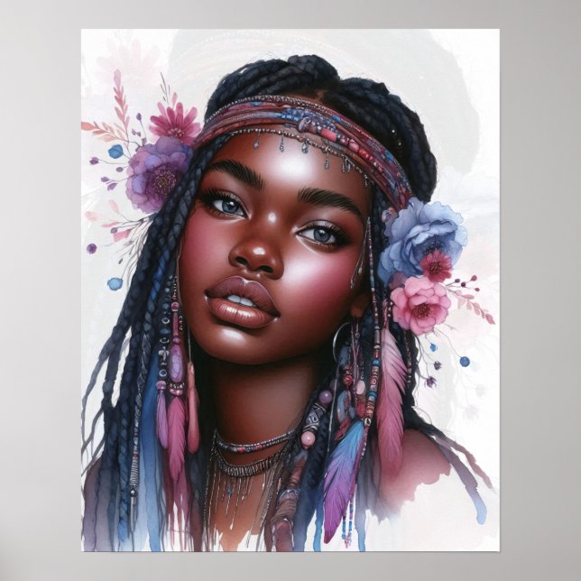 Boho Girl AI Kunst Boheme Mode Poster (Vorne)