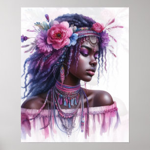Boho Girl AI Kunst Boheme Mode Poster