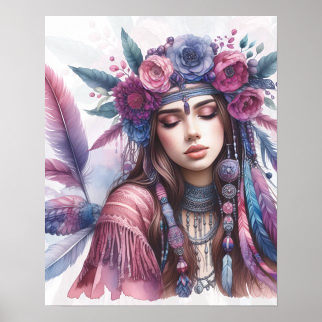 Boho Girl AI Kunst Boheme Mode Poster (Vorne)