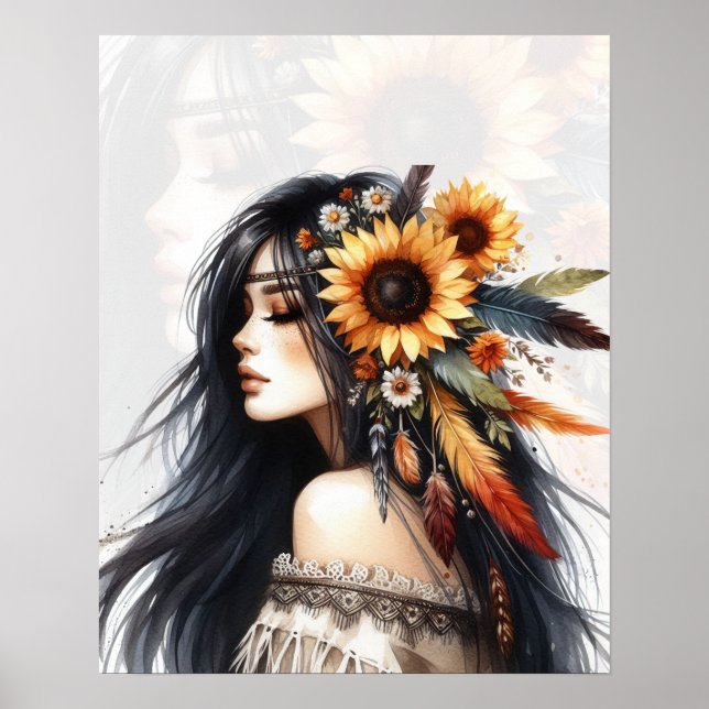 Boho Girl AI Kunst Boheme Mode Poster (Vorne)