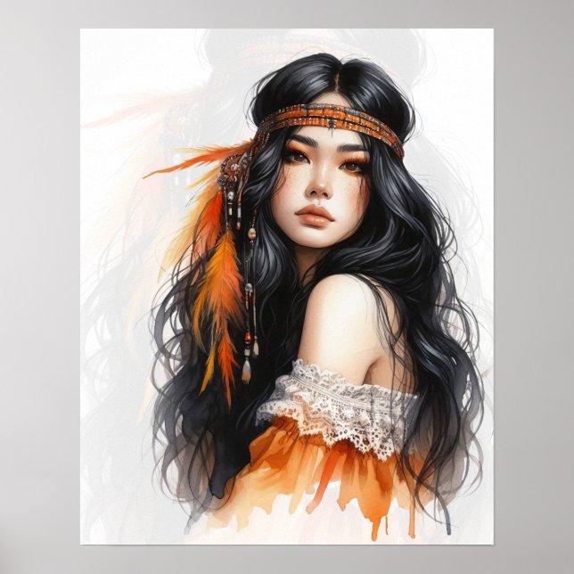 Boho Girl AI Kunst Boheme Mode Poster (Vorne)