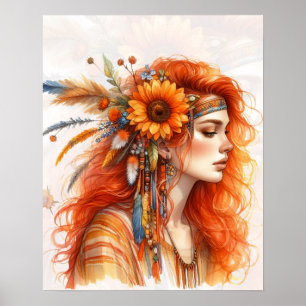 Boho Girl AI Kunst Boheme Mode Poster