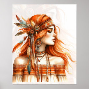 Boho Girl AI Kunst Boheme Mode Poster