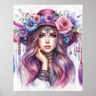 Boho Girl AI Kunst Boheme Mode Poster