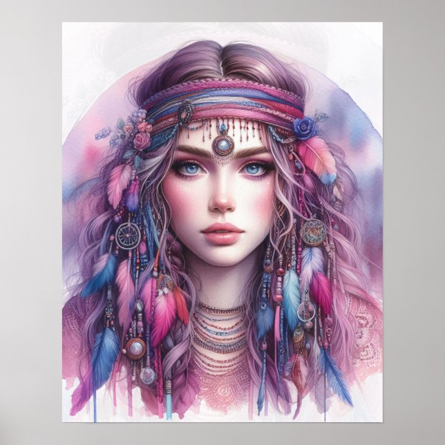 Boho Girl AI Kunst Boheme Mode Poster (Vorne)