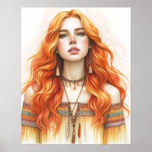 Boho Girl AI Kunst Boheme Mode Poster