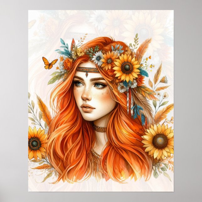 Boho Girl AI Kunst Boheme Mode Poster (Vorne)