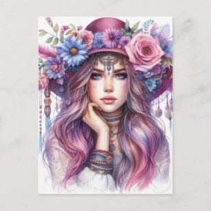 Boho Girl AI Kunst Boheme Mode Postkarte