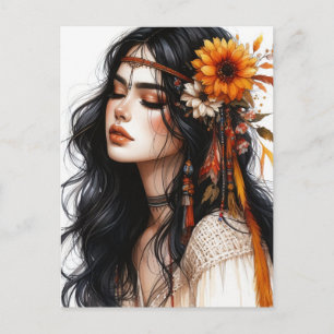 Boho Girl AI Kunst Boheme Mode Postkarte