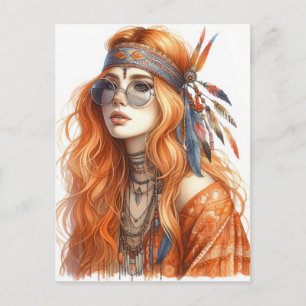 Boho Girl AI Kunst Boheme Mode Postkarte