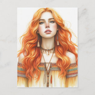 Boho Girl AI Kunst Boheme Mode Postkarte
