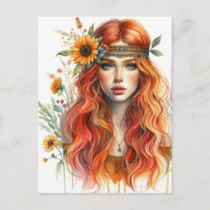 Boho Girl AI Kunst Boheme Mode Postkarte