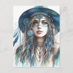 Boho Girl AI Kunst Boheme Mode Postkarte