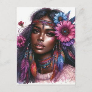 Boho Girl AI Kunst Boheme Mode Postkarte