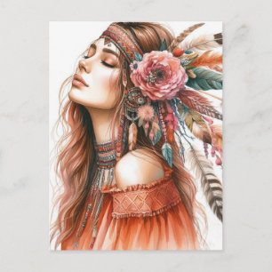 Boho Girl AI Kunst Boheme Mode Postkarte