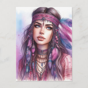 Boho Girl AI Kunst Boheme Mode Postkarte