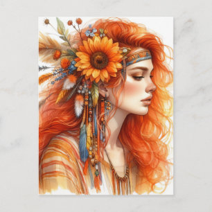 Boho Girl AI Kunst Boheme Mode Postkarte