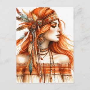Boho Girl AI Kunst Boheme Mode Postkarte
