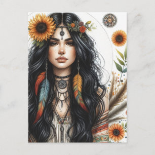 Boho Girl AI Kunst Boheme Mode Postkarte